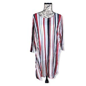 ALFANI Womens Red Striped Long Sleeve Jewel Neck Tunic Top Size: L